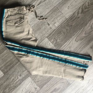 Pam & Gela Womens Pants Green Uniform Side Stripe Low Rise Step Hem Size 24